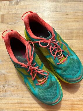 HOKA ONE ONE Women's  Size 9.5 Clifton 1 Running Shoe Teal Neon Yellow Coral